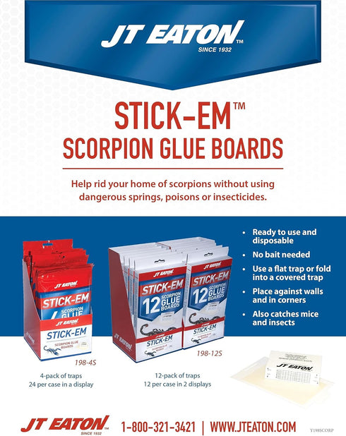 JT Eaton Stick-Em 198-12S Scorpion Glue Trap, 12 Pack, Brown/A...