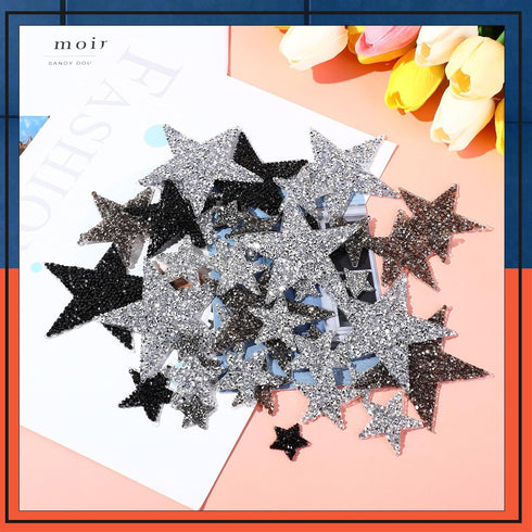 Geosar 120 Pieces Star Rhinestone Appliques Iron on Star Patches Rhinestone Glitter Star Patches Bling Appliques for DIY Crafts Clothes Bag Pants ...