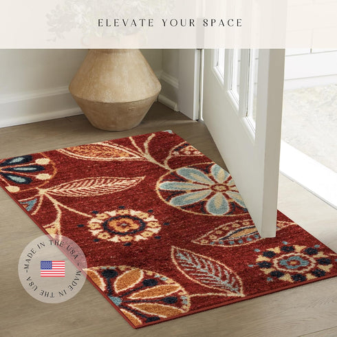 Maples Rugs Reggie Floral Kitchen Rug - Made in USA - Washable, Non Slip Indoor Carpet for Entryway, Foyer, Kitchen, and Bathroom, 1'8 x 2'10, Mer...