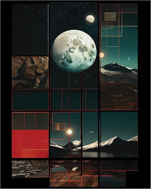 Posterizer 1 pcs-mountain landscapes , planets surreal collage-Landscape & Nature Art-Abstract & Modern Art-Gift for Nature, Surfers and Beach Lov...