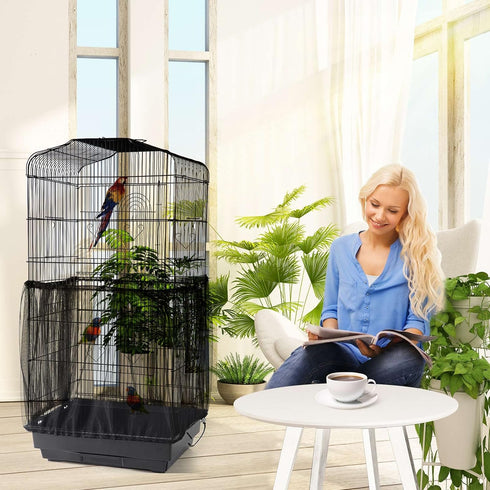 Bird Cage Netting Seed Catcher - Adjustable Bird Cage Skirt Seed Catcher, Large Soft Breathable Mesh Bird Seed Catcher for Indoor Round Square Cag...