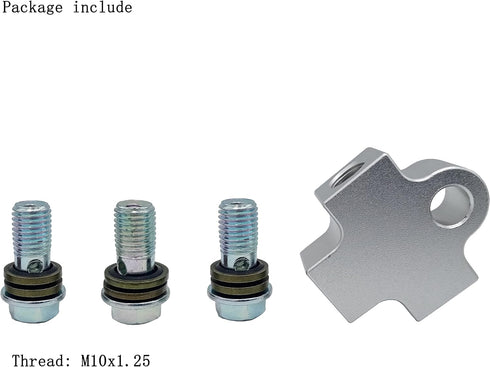 Motorcycle Hydraulic Brake Line Tee Hose Connector 3 Way Adapter with M10 Banjo Bolt(Square Shape)...
