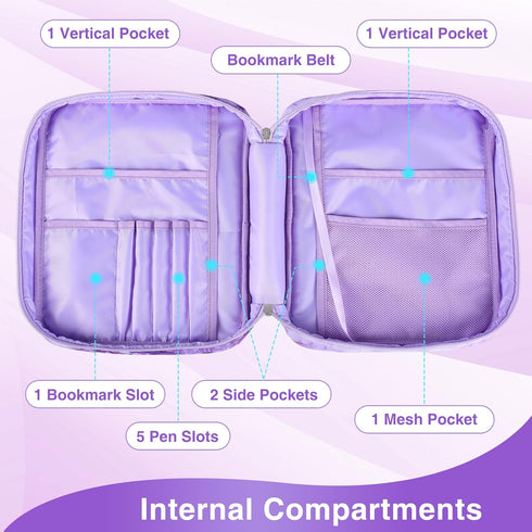 Waterproof Thick Bible Cover Case for Women, Large 11x9x3inch Purple Floral Bible Cover with Strap Pockets Zipper for Girls, XL Study Bible Carryi...