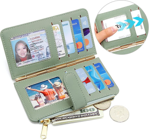 Badiya Credit Card Holder for Women RFID Blocking Slim Wallet Bifold Multi Card Case Zipper Pocket with 3 ID Window...