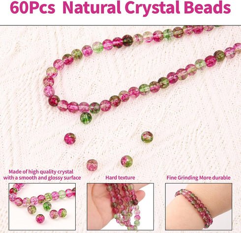 60Pcs 6mm Natural Crystal Beads, Crystal Bulk Loose Beads Crafting Supplies Kits, Crystal Quartz Gemstones Beads for DIY Bracelet Necklace Earring...