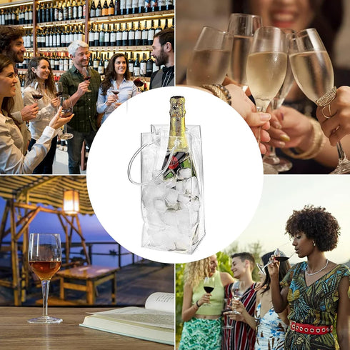 WAONIQ Ice Wine Bag, Portable Collapsible Clear Wine Pouch, Clear PVC Gift Bags With Handles for Wedding Party Travel Champagne Beer White Wine Ch...
