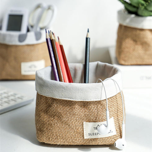 Small Cotton and Linen Hanging Storage Basket for Desktop, Ideal for Organizing Keys and Miscellaneous Items....