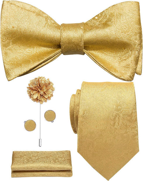 Hi-Tie Men Ties Bowtie Set Woven Silk Necktie Bow Tie and Pocket Square Cufflinks Set with Tie Clip or Flower Lapel Pin...