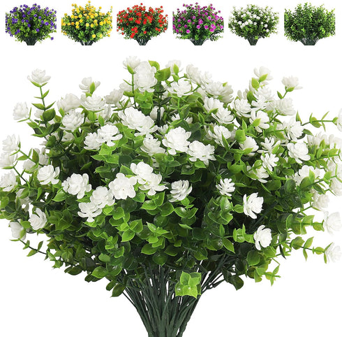 RECUTMS Artificial Flowers, Fake Boxwood Outdoor UV Resistant Plants Artificial Springs Flowers Eucalyptus Greenery Shrubs Bridal Wedding Bouquet ...