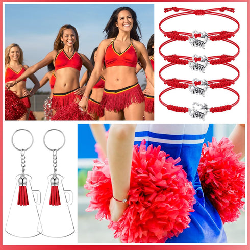 Sureio 48 Pcs Cheerleader Gifts 24 Cheer Bracelets 24 Cheer Keychain for Team Backpack Purse Party Favors Cheerleading Accessories Bulk...