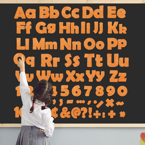 260Pcs Glitter Orange Bulletin Board Letters for Classroom 4” Letter Combo Pack Set Numbers Alphabet Poster Board Punctuation Symbol Cutout with A...
