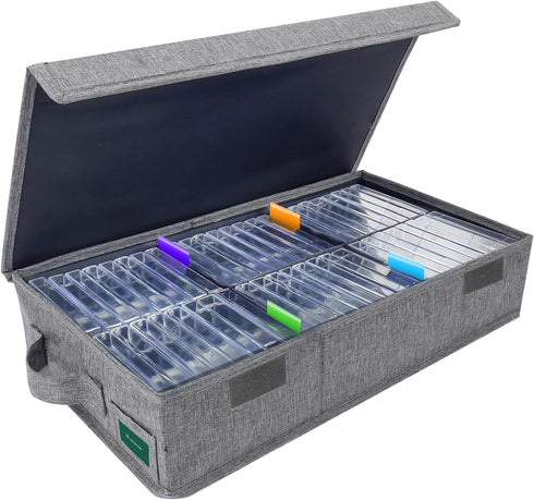 Cassette Tape Storage Box, Practical Cassette Tape Holder 16.34 x 9.25 x 3.54 Inch, Cassette Rack with Lids and Index Labels to store to 48 Casset...