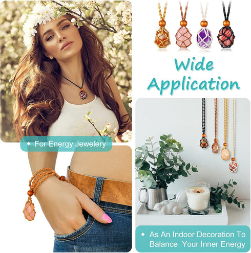 Hicarer 12Pcs Crystal Cage Necklace Holder Necklace Cord Empty Stone Holder Pendant Stone Holder Replacement Hand-woven Necklace Cord with Adjusta...