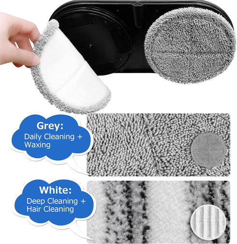 AlfaBot Replacement Mopping Pads WS-24 Electric Mop, 2 Gray Scrubber Pads for Daily Floor Cleaning, 2 White Mop Pads for Hair Cleaning Deep Cleani...