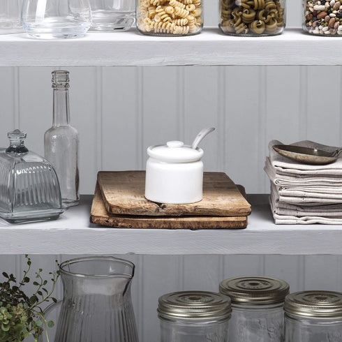 WM Bartleet & Sons 1750 T165 Traditional Porcelain Sugar/Jam/Mustard Pot with Lid & Spoon 8cm – White, 24 oz...