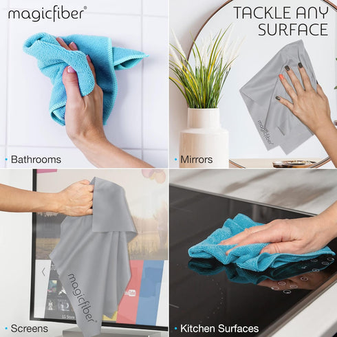 MagicFiber Glass & Window Cleaning Cloth (4-Pack, 13x13) Ultra-Soft, Reusable, Absorbent & Lint-Free Rags - Towels for Dusting, Glasses, Windows, ...