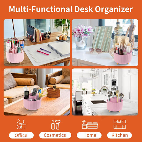 Desk Pencil Pen Holder, 5 Slots 360°Degree Rotating Pencil Pen Organizers for Desk, Desktop Storage Stationery Supplies Organizer, Cute Pencil Cup...