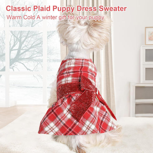 Dog Sweater for Small Dogs Girl Winter Dog Dress Small Dog Clothes Warm Fleece Small Dog Sweater Dress for Chihuahua Yorkie Pet Clothing Dog Costu...