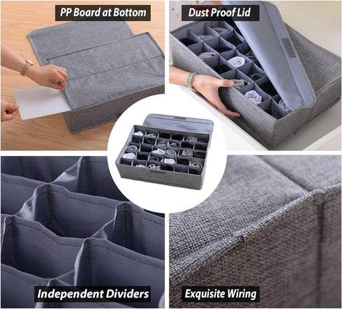 AARAINBOW 2 Packs Underwear Socks Ties Storage Organizer with Lids Foldable Closet Drawer Organizer 60 Cells, Fabric Wardrobe Divider Storage Boxe...