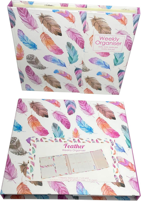 Cutepaper - Cute Paper Weekly Organiser Self-Stick Notes, Pastel Memo Pad Set, Weekly Note Pad, Colored Printing with Feather Shapes, Mini Sticky ...