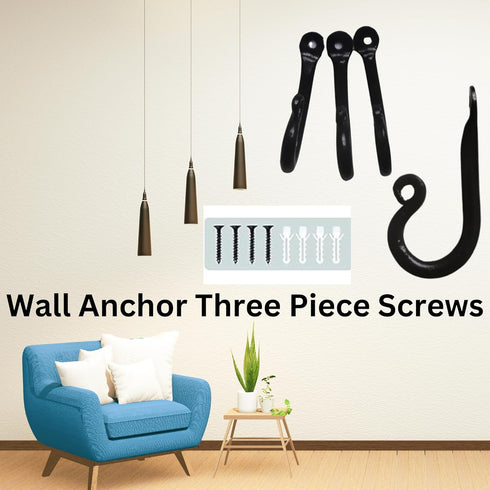 Wrought Iron Coat Hooks Set of 3, Decorative Black Wall Mounted Rustic ~ Blacksmith Handmade Rust Proof Single J Hook for Hanging Robes, Hats, Clo...