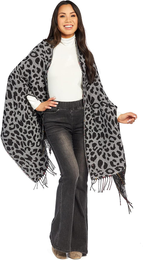 Mud Pie Reversible Tartan and Leopard Womens Scarf Wrap, One Size, Green...