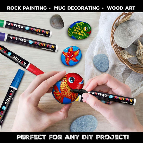 Paint pens for rock painting - Wood, Glass, Metal and Ceramic Works on almost all surfaces set of 15 Vibrant Medium tip Oil Paint Marker Pens, Qui...