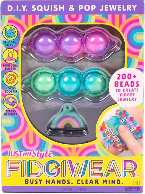 Just My Style Fidgiwear Rainbow D.I.Y. Squish & Pop Jewelry, Create Your Own Fidget Jewelry for Kids, Includes Squishy Charms, Fidget Toys with A ...