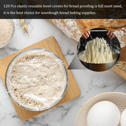 120PCS Reusable Bowl Covers for Bread Proofing, Elastic Plastic Covers for Sourdough Rising and Baking Supplies, Stretchable Wrap for Storage Cont...