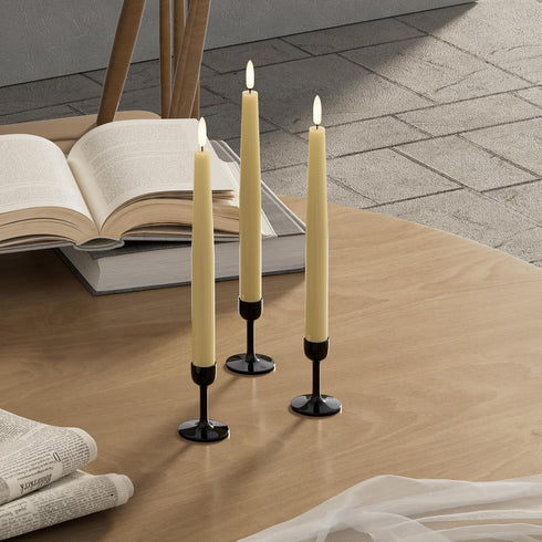 GenSwin Flameless Taper Candles with Remote Timer, Real Wax LED Flickering Candlesticks Battery Operated 3D Wick for Wedding, Party, Home(Ivory, 9...