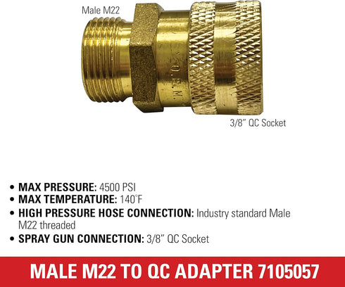 Simpson Cleaning 7105057 Replacement QC Socket for Pressure Washer Hoses Up to 4500 PSI, Male M22, Gold...