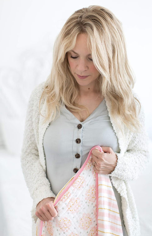 SwaddleDesigns 4-Layer Cotton Muslin Luxe Blanket, Baby and Toddler Cuddle and Dream, 46x46 inches, Pink Heavenly Floral and Stripes...
