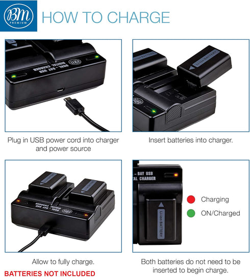 BM Premium NP-FW50 Dual Bay Battery Charger for Sony ZV-E10, A6100, A6400, DSC-RX10 IV, DSC-RX10 III, DSC-RX10 II, DSC-RX10, Alpha 7R, a7, a7R, a7...