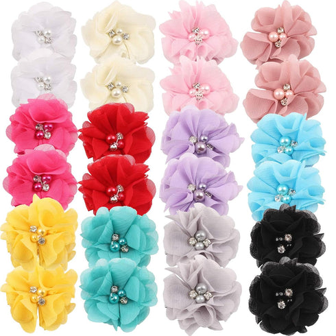 inSowni 2" Alligator Hair Clips Barrettes Chiffon Flower Bow with Rhinestone Pearl for Baby Girl Toddlers...