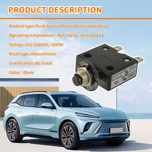 Push Button Circuit Breaker 5 Amp, Fuse Tester Manual Reset, with 18 AWG wires?Hex Nut?Grip Nut Ring...