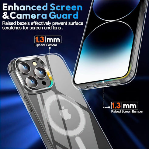 3 in 1 Combo Clear TPU PC Hard Magnetic Cover 9H Tempered Glass Camera Lens Screen Protector Ultimate Protection Kit for I Phone 15 All Models (iP...