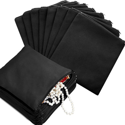 Sanwuta 8 Pcs Zippered Silver Storage Bags Anti Tarnish Bags Silver Pouches Silver Keeper Jewelry Storage Protector Bags (Black, 5.9 x 5.9 Inch)...