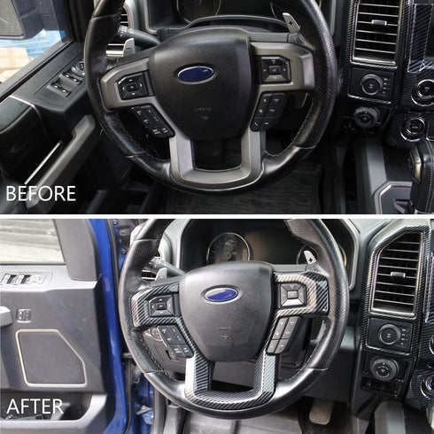 Steering Wheel Moulding Carbon Fiber Cover Trims Kit for 2015 2016 2017 2018 2019 Ford F150 & 2017 2018 2019 F250 F350 Super Duty Accessories (Car...