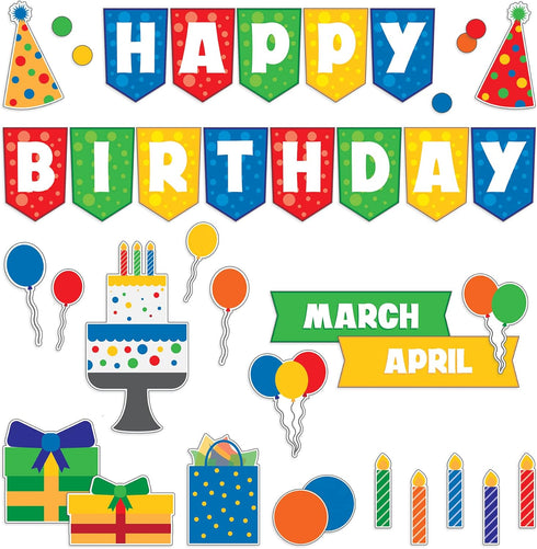 Carson Dellosa Birthday Fun Bulletin Board Set, Happy Birthday Banner, Monthly Birthday Headers, Birthday Balloons, Birthday Bulletin Board Cutout...