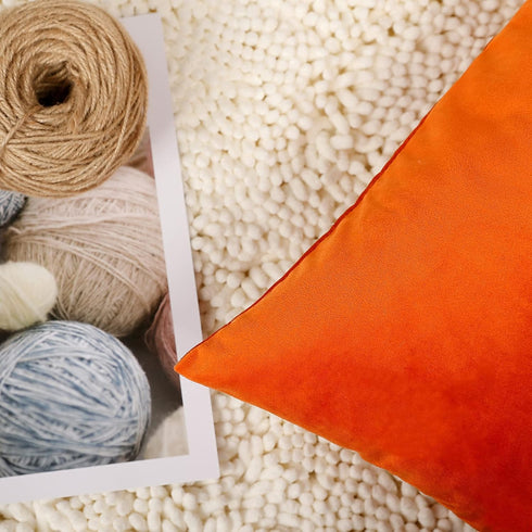 MZPSO Pack of 2, Velvet Super Soft Solid Decorative Square Throw Pillows Covers Set Cushion Case for Sofa Bedroom Car 18 x 18 Inch 45 x 45 cm Oran...