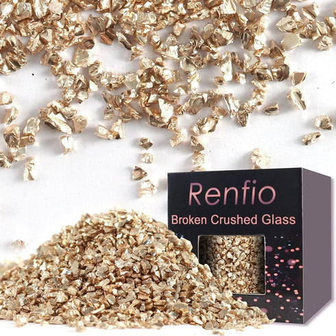 Renfio Broken Crushed Glass Glitter Shards Crush 2-4mm Irregular Small Chunky Chips 3.5 Oz (100g) High Luster Craft Sequins Gravel for DIY Phone C...