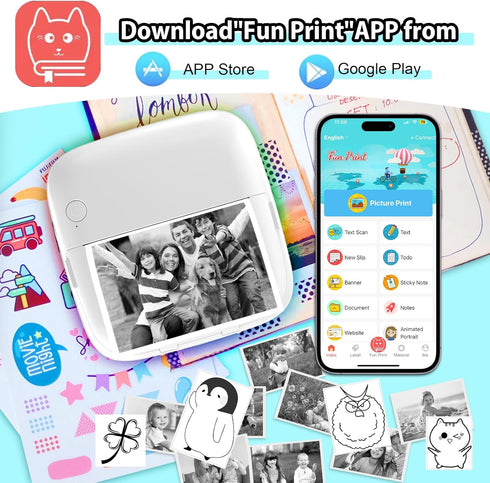 HuiJuKeJi Mini Sticker Printer with RGB Light Pocket Inkless Thermal Printer for iOS&Android, 9 Rolls Thermal Paper?5 Color Pens, Bluetooth Smart ...