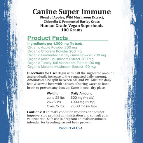 Canine Super Immune Human Grade Beet, Chlorella, & Medicinal Mushroom Blend with Reishi, Maitake, & Turkey Tail Mushroom for Dogs | Powdered Dog I...