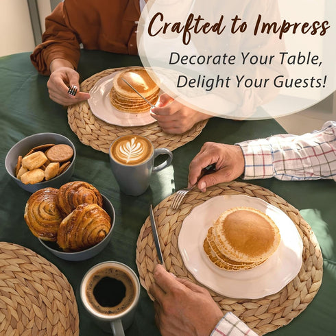 kilofly Natural Water Hyacinth Weave Placemat Round Braided Rattan Tablemats 11.8 inch x 2pc...