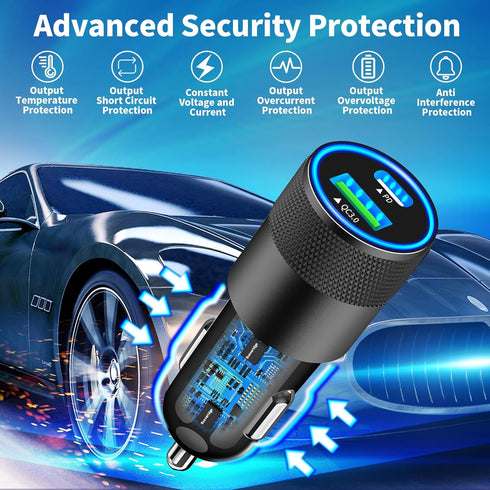 USB-C Car Charger Fast Charging Adapter, Rombica 2Pack 66W Type-C PD&QC3.0 Power Cigarette Lighter USB Car Charger for iPhone 15/15 Pro/15 Pro Max...