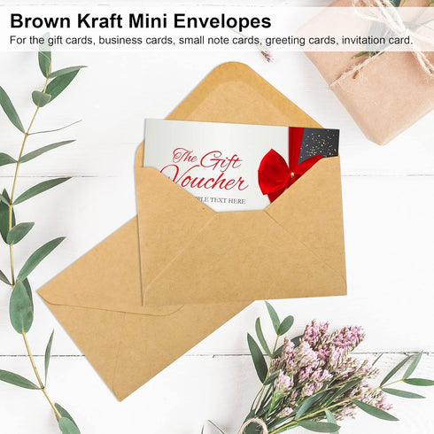 150 Pack Gift Card Envelopes, 4" x 2.75" Mini Envelopes, Brown Kraft Business Card Envelopes, Small Envelopes for Holidays, Weddings, Baby Showers...