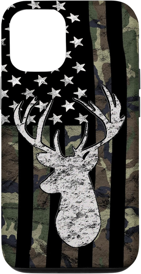 Deer Hunting Camouflage American Flag Whitetail Buck USA Case for iPhone 12/12 Pro...
