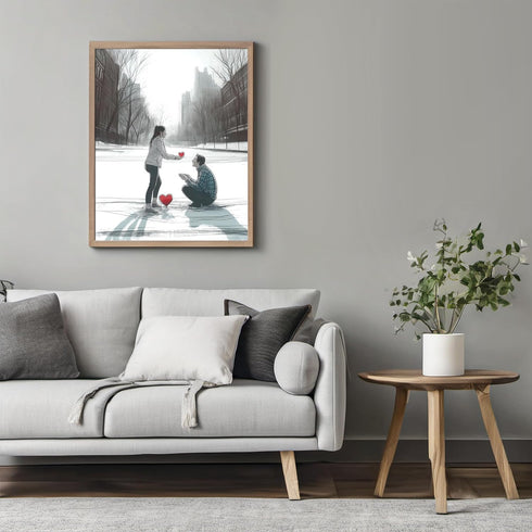 Posterizer 1 pcs-Valentine's Day proposal in a snowy park cute poster -2-Romantic Art-Holiday Poster Collection-Gift for Couples boyfriend girlfri...