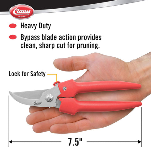 Clauss Heavy Duty By-Pass Blade Action Pruner, 7.5”, Red (20053)...