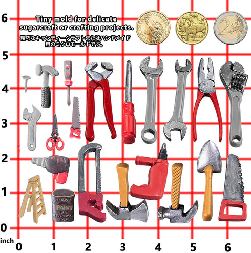 Construction Tools Fondant Silicone Molds Set for Chocolate Candy Sugarcraft Cupcake Topper Cookie Decorating, Epoxy Resin Soap Clay Wax Craft 0.5...